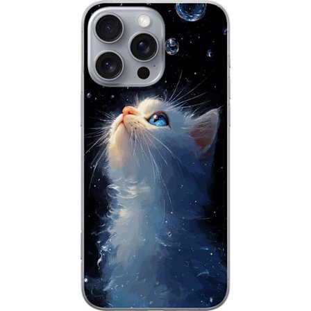 Kompatibelt Mobildeksel til Apple iPhone 16 Pro Max Stjernekatte Drøm motiv med hvit katt som ser mot stjernehimmelen, magiskt drømmeaktig og nattli