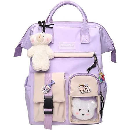 Kawaii Ryggsäck med Kawaii Pin och Tillbehör Ryggsäck Söt Estetisk Ryggsäck Söt Kawaii Ryggsäck för Skolan