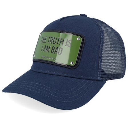 John Hatter & Co - Blau trucker Cap - The Truth Is I Am Bad Aluminium Plate Navy Blue A-Frame Trucker @ Hatstore