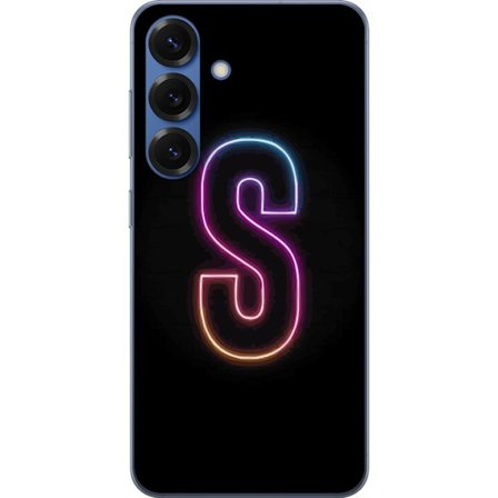Kompatibel Mobilcover til Samsung Samsung Galaxy S25+ Neonbogstav S i lyserød og blå toner mod en mørk baggrund, stilfuld bogstavkunst med retro-fu