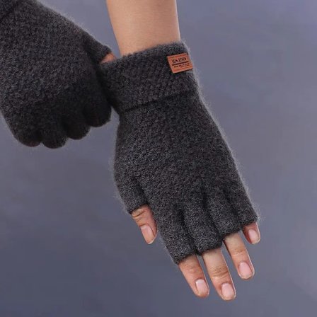 Winter Gloves For Men Half Finger Writting Office Cycling Knitted Gloves Students Alpaca Wool Warm Thick Elastic Driving Gloves