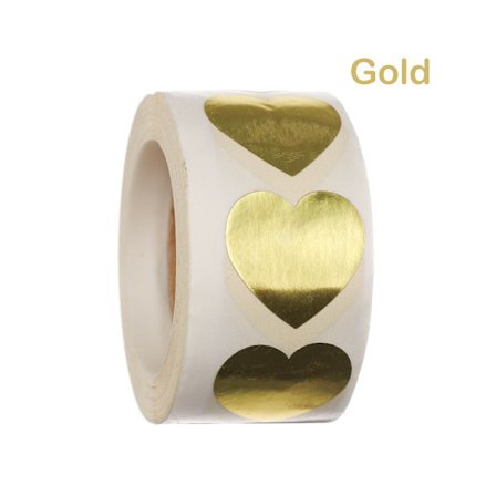 500 st Love Heart Shaped Seal Labels Sticker GULD