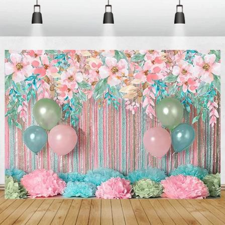 Vårrosa blommor Nyfödda barn Porträtt Randigt Fotografi Bakgrund Pappersblomma Barn Baby Födelsedag Fotobås (7x5FT/2.1x1.5m)