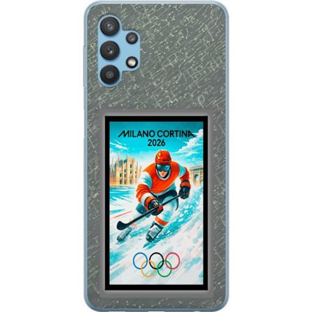 Kompatibel Mobilcover til Samsung Galaxy A32 5G Curling illustration med spillere og sten på isen, Milano Cortina 2026, snedækkede stænk og olympis