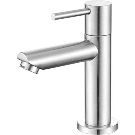 Kylpyhuoneen hana, vain kylmälle vedelle, juoksuputken korkeus 12 cm, ruostumattomasta teräksestä valmistettu kylmän veden käsienpesuhana, kylmän 