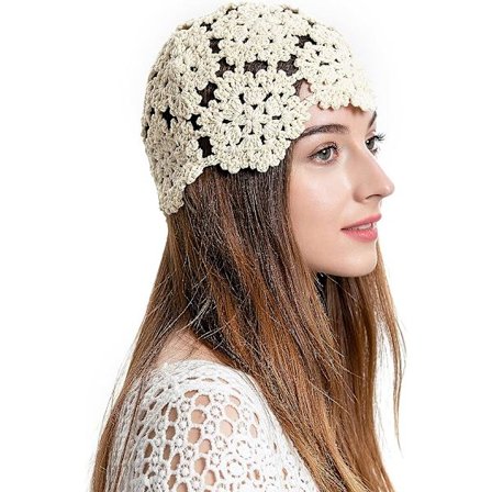 Håndstrikket åben blonde blomsterhue i bomuld til kvinder