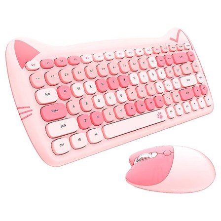 Söt katt 2.4g trådlöst tyst litet tangentbord mus kombinationer set flicka present 84 nyckel Macarone rosa lila gul för PC bärbar dator L1603