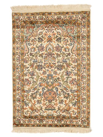 Kaschmir Reine Seide Teppich Handgeknüpft 64X95 Braun/Orange Indien