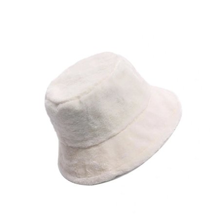 Varm Hue Bredskygget Unisex Fluffy Vinter Blød Hue Dame Faux Pels Bucket Hat (Hvid)