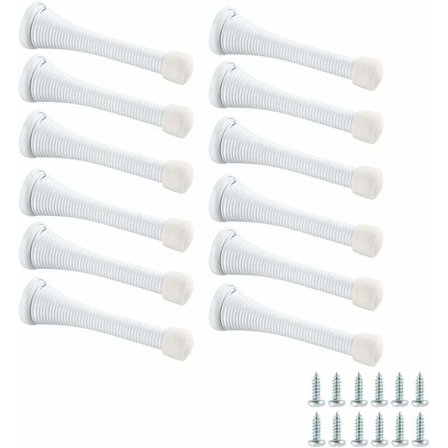 12 stk. dørstopper med fjeder, hvid, med skruer, anti-klem