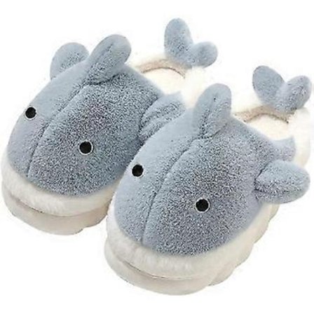Hajtøfler, Bløde Plys Haj Fuzzy Tøfler Til Kvinder Mænd, Vinter Faux Pels Søde Dyretøfler (37-38 Blå)