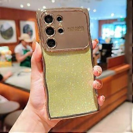 For Samsung Galaxy S25 Ultra Deksel Elektroplettert Krøllete Ramme TPU Glitter Telefondeksel Stort Vindu (Stil F)
