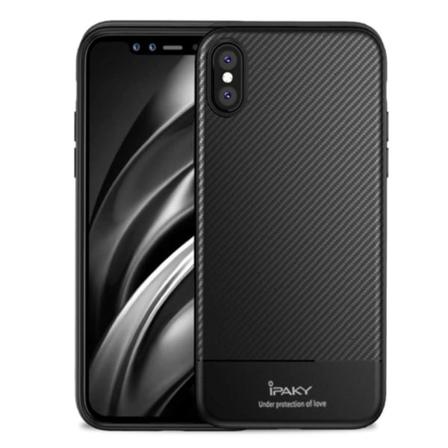 IPAKY iPhone XS beskyttelses deksel av TPU med karbon fiber tekstur - Sort Black