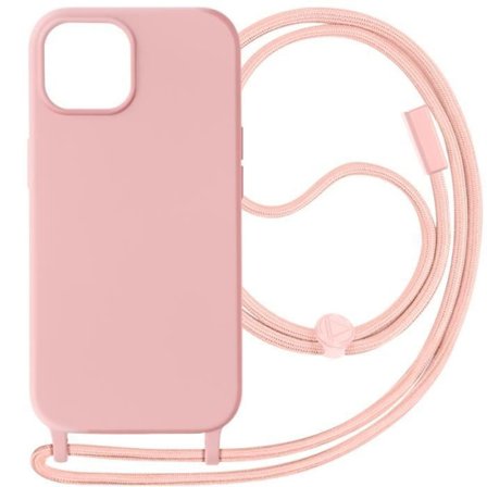 Coque med snor til iPhone 15 Plus - AVIZAR - serie Corda - Powder Pink - Justerbar halsrem
