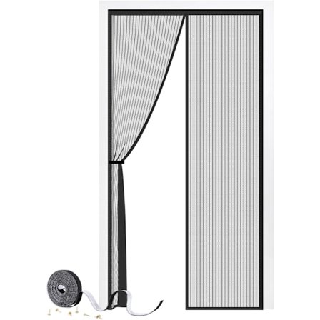 Magnetisk Dørskjerm 90 x 200cm, Heavy Duty Flueskjermnett med Kraftige Magneter, Slitesterkt Nett Gardiner Holder Insekter Ute, Ramme Haken & Loop