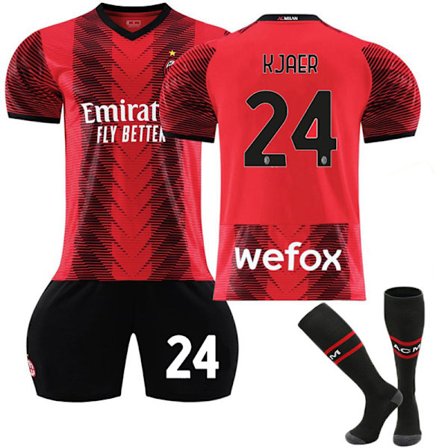 23-24 AC Milan Hjemmefodboldtrøje Børn Voksen Jersey Nummer 24 Simon Kjær
