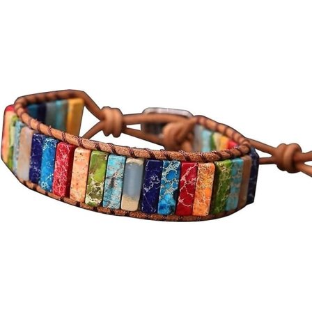 7 Chakras Stenarmband, Justerbart Bohemiskt Läderarmband Flätade Armband Handgjorda Chakra Stenar Healing Crystal Smycken för Kvinnor och Män Jia
