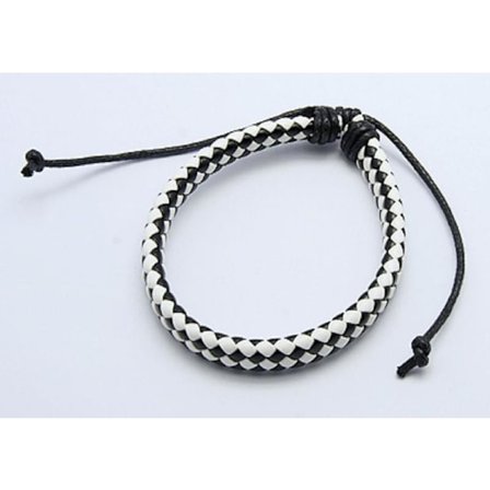Handflätad armband med svart-vit PU läder
