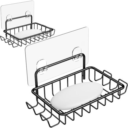 Såpeholdere - 2 stk - Hengende Såpeholder - Såpeskål - Såpeholder for Dusjvegg med 4 Kroker - Rustfritt Stål