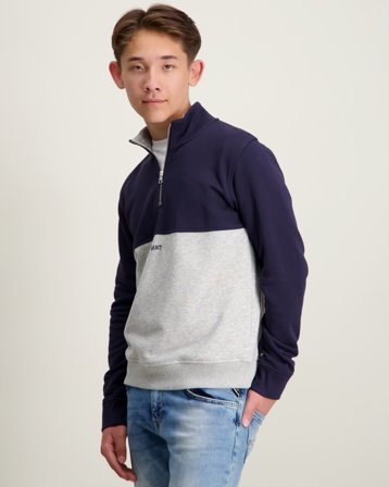 GANT BLOCKED HALF ZIP SWEATSHIRT Grau Pullover Jungen - Kids Brand Store