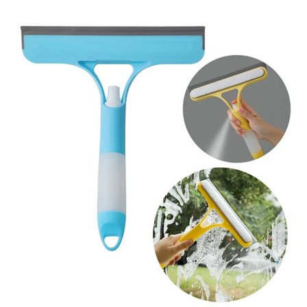 2-i-1 Fönsterputsborste Spray Glasrengöring Badrumsskrapa Dubbelsidig Svampborste Hushållstillbehör (Blå)