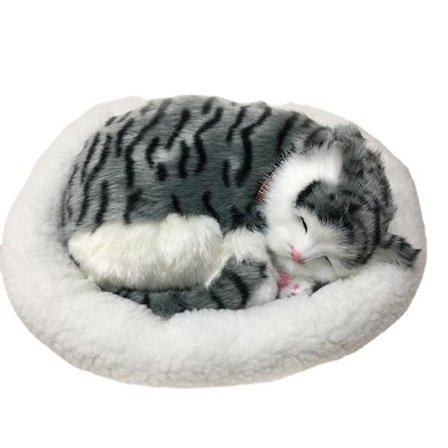 Sød Simuleret Sovende Kat/Hund Plyssedyr Med Rede Vejrtrækning Fluffy Kat/Hund -t