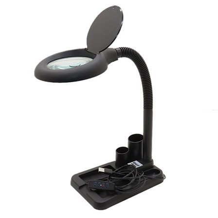 Forstørrelsesglass med LED-lys - 5X 10x, for lesing, reparasjon, vedlikehold, håndverk, søm, smykke design, svart farge