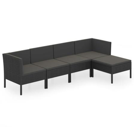 Vidaxl Loungegrupp För Trädgården Med Dynor 5 Delar Konstrotting Svart