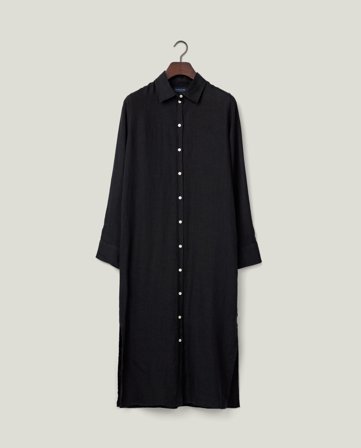 Lexington Langes Hemdblusenkleid aus Leinen, schwarz