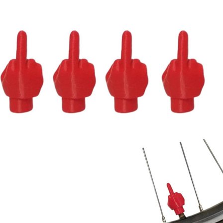 Middelfinger Ventilhette (4 stk) "Flip Off" Deksel for Bil- og Sykkeldekk (Rød)