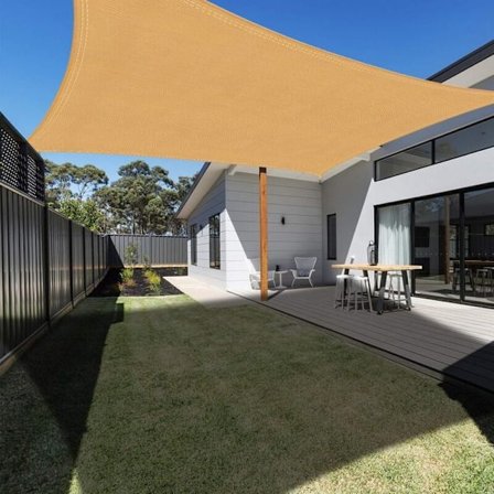 Rektangulær skygge sejl 4x6m Sand, Vandtæt Markise UV Beskyttelse til Have Terrasse Udendørs Patio Swimmingpool med Gratis Reb KLB