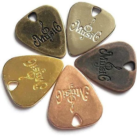 Gitarplekter, 5 stk. 5 farger slitesterk metall elektrisk akustisk bassplekter