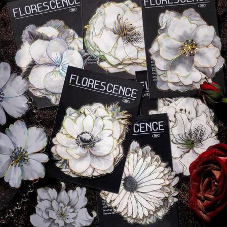 120 stk. svarte og hvite blomsterklistremerker, glitter Vanntett dekorasjon for utklippsbok søppeljournalføring Bullet Notebook vannflaske 