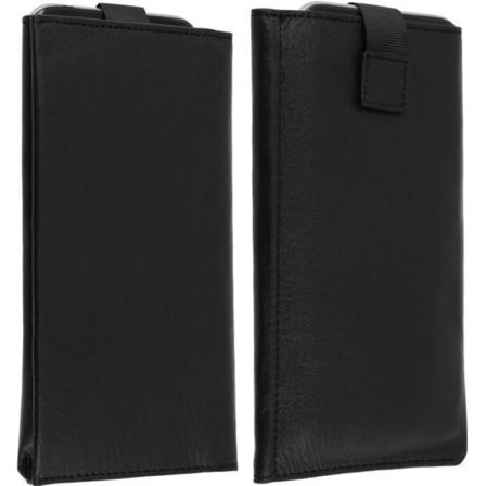 Smal Smartphone Fodral Storlek XXL - Svart Läder Plånboksfodral Qialino modell