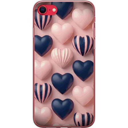 Kompatibel Mobilcover til Apple iPhone SE (2020) Bløde tredimensionelle hjerter i lyserød og navytoner i et romantisk mønster