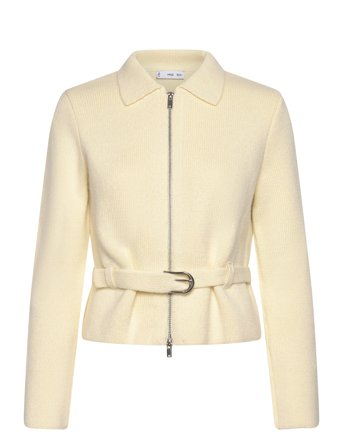 Mango Knitted Jacket With Belt And Buckle - Cream - S
