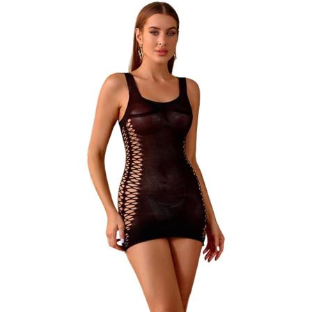 der Whisper Damkläder Sexig Nätstrumpor Body Lingerie Bodycon Klänning Scoop Hals Urringad Mesh Babydoll Miniklänning En Storlek Svart