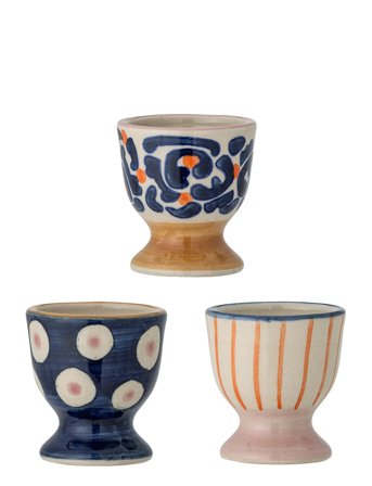 Bloomingville Eviaya Egg Cup, Blue, Stoneware - Multi/patterned - ONE SIZE