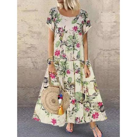 OL Temperament Bomull Linne rundhalsad Cake Dress Dress Purple 5XL