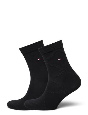 Th Women Sock 2P Graphic Argyle Underwear Socks Regular Socks Musta Tommy Hilfiger