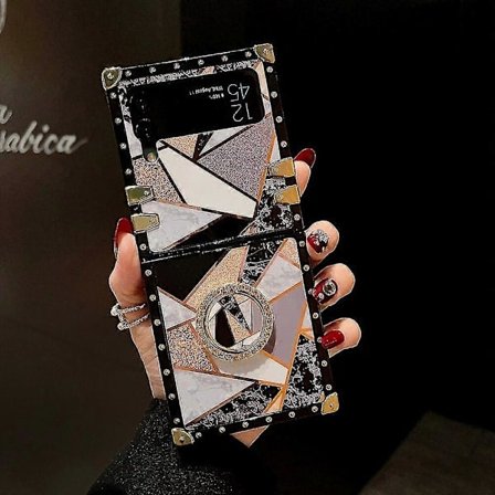 Fyrkantigt marmormönstrat skal kompatibelt med Galaxy Z Flip 4, TPU Stötsäkert skydd med ringhållare för alla fyra hörn