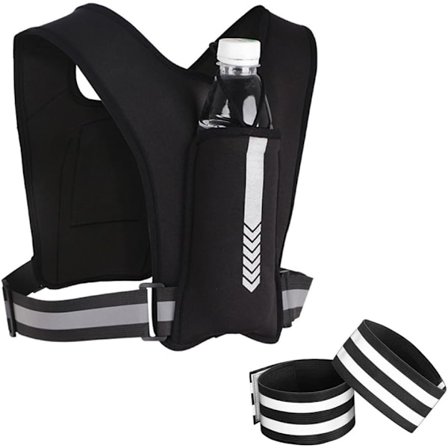 Juoksuliivi, lenkkeilijän puhelinteline, heijastava juoksuliivi juoksuun, rintatasku vesipullotaskulla, musta - rannekkeella