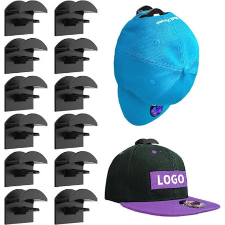 (Svart) 12 st dörr-/väggkrok organiserare för förvaring av basebollkeps handduk hattar halsduk