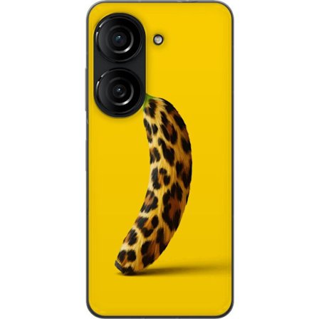 Yhteensopiva Puhelinkuori Asus Asus Zenfone 10 Banaani leopardikuvioilla keltaista taustaa vastaan luovassa ja leikkisässä suunnittelussa