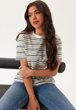 SELECTED-Slfessentail Striped Boxy Tee-L