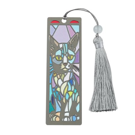 Bogmærke i messing med kat på vindueskarm, håndlavet med dekorativ kvast, unik gave til bogelskere og læseentusiaster