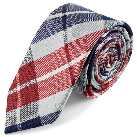 Cravate en soie à motif à carreaux bleu et bordeaux | 6 cm pour hommes - Cravates slim - pour Hommes - Bohemian Revolt