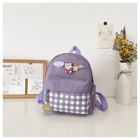 Oppilaskoululaukku uusi ruudukko söpö lasten reppu päiväkoti pieni luokka välipalareppu pojille ja tytöille - violetti