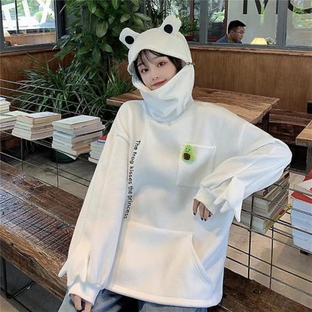 Huvtröjor i fleece Groda Huvtröja Vinter Varm Tjock Lös Oversized sweatshirt Ytterkläder Huvtröja Mjuk White 2XL