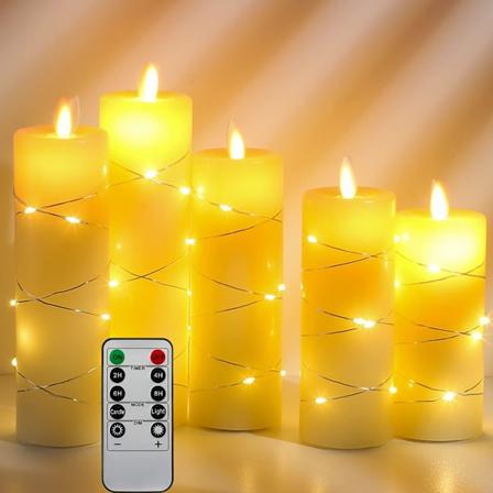 LED-kynttil t, paristok ytt iset kynttil t upotetulla valoketjulla, 5-pakkaus